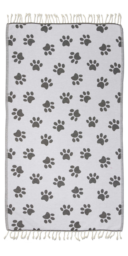 Paw Print Organic Turkish Towel in Black