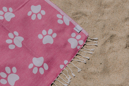 Paw Print Organic Turkish Towel in Fuchsia