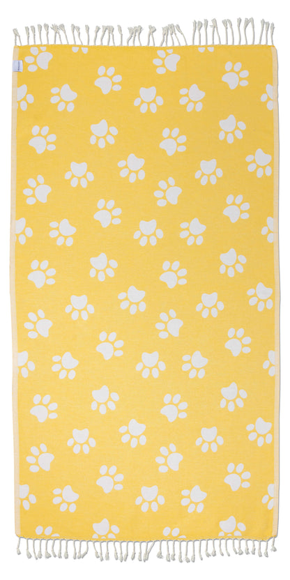 Paw Print Organic Turkish Towel in Yellow