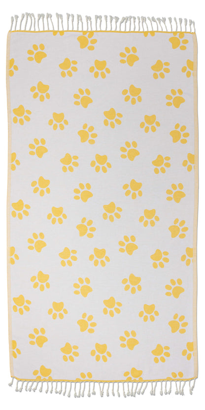 Paw Print Organic Turkish Towel in Yellow