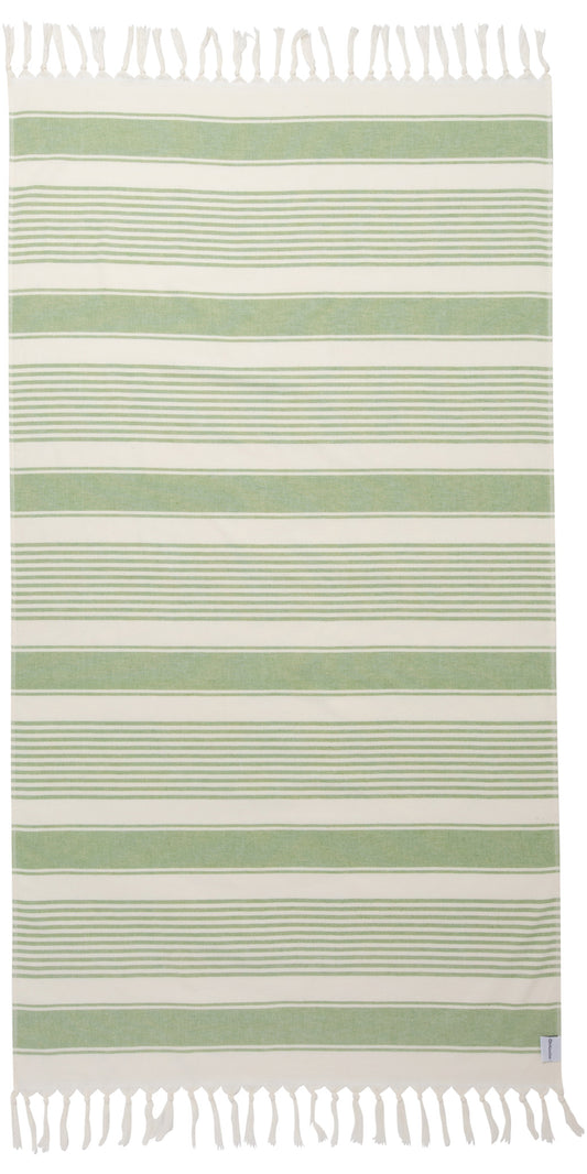 Sauna Stripe Organic Terry Cloth Lined Turkish Towel in Olive Green