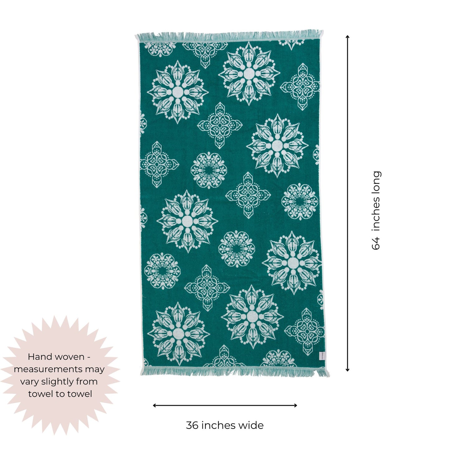 Mandala Full Terry Turkish Towel in Sea Green