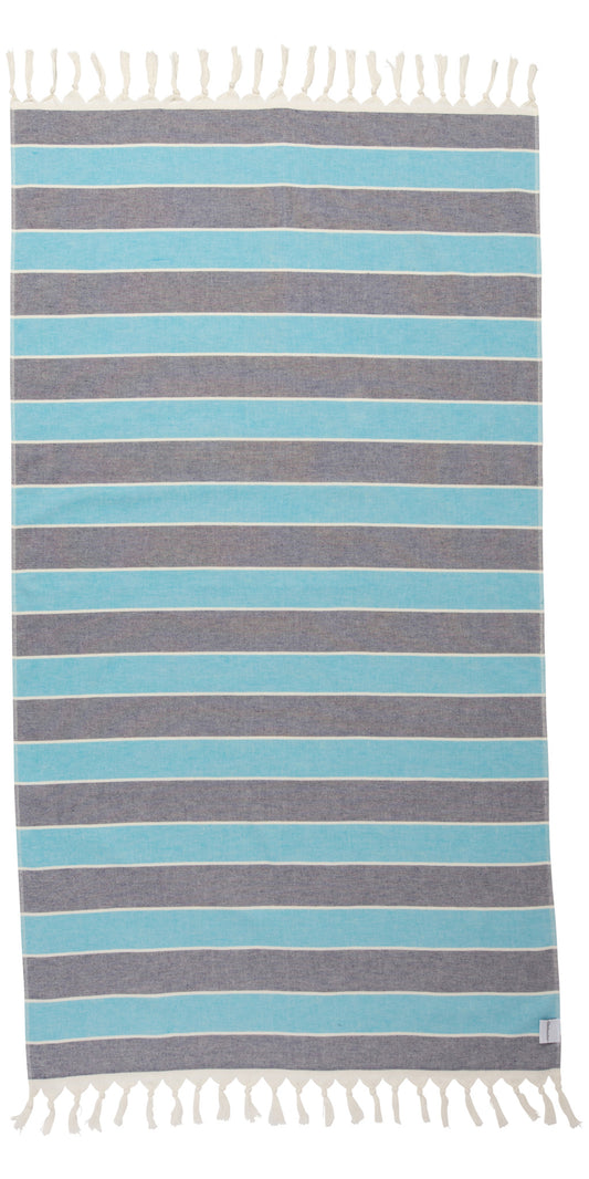 Multi Stripe Terry Cloth Lined Turkish Towel in Blue and Navy