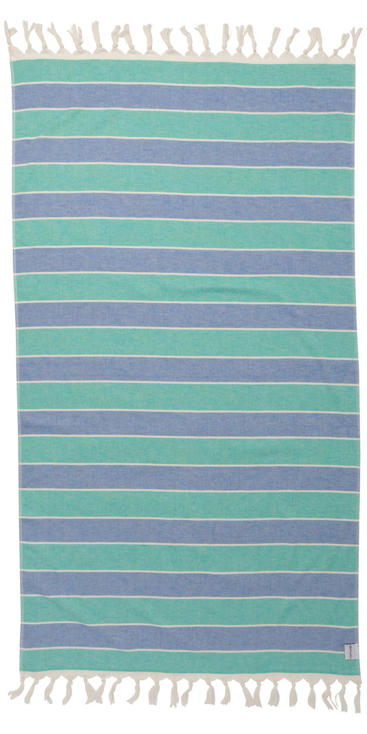 Multi Stripe Terry Cloth Lined Turkish Towel in Mint and Blue