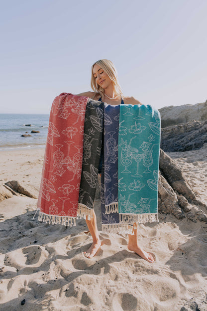 Tropical Drink Organic Turkish Towel in Navy