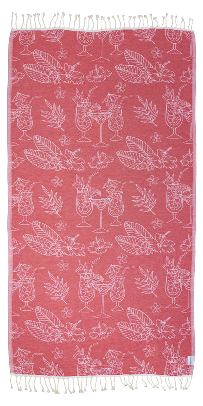 Tropical Drink Organic Turkish Towel in Red