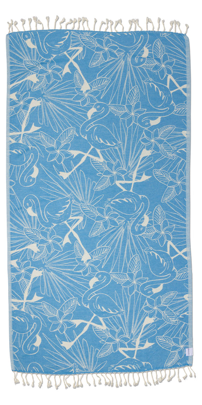 Tropical Flamingo Organic Turkish Towel in Blue