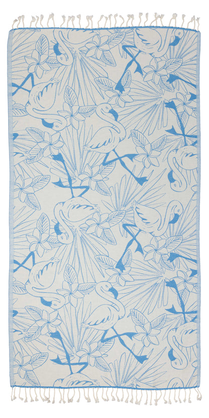 Tropical Flamingo Organic Turkish Towel in Blue