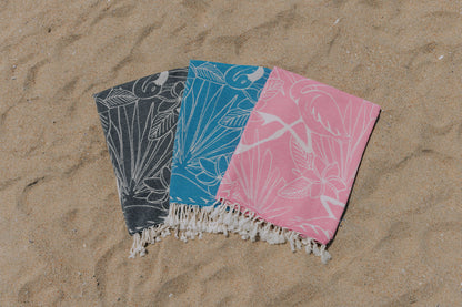 Tropical Flamingo Organic Turkish Towel in Black