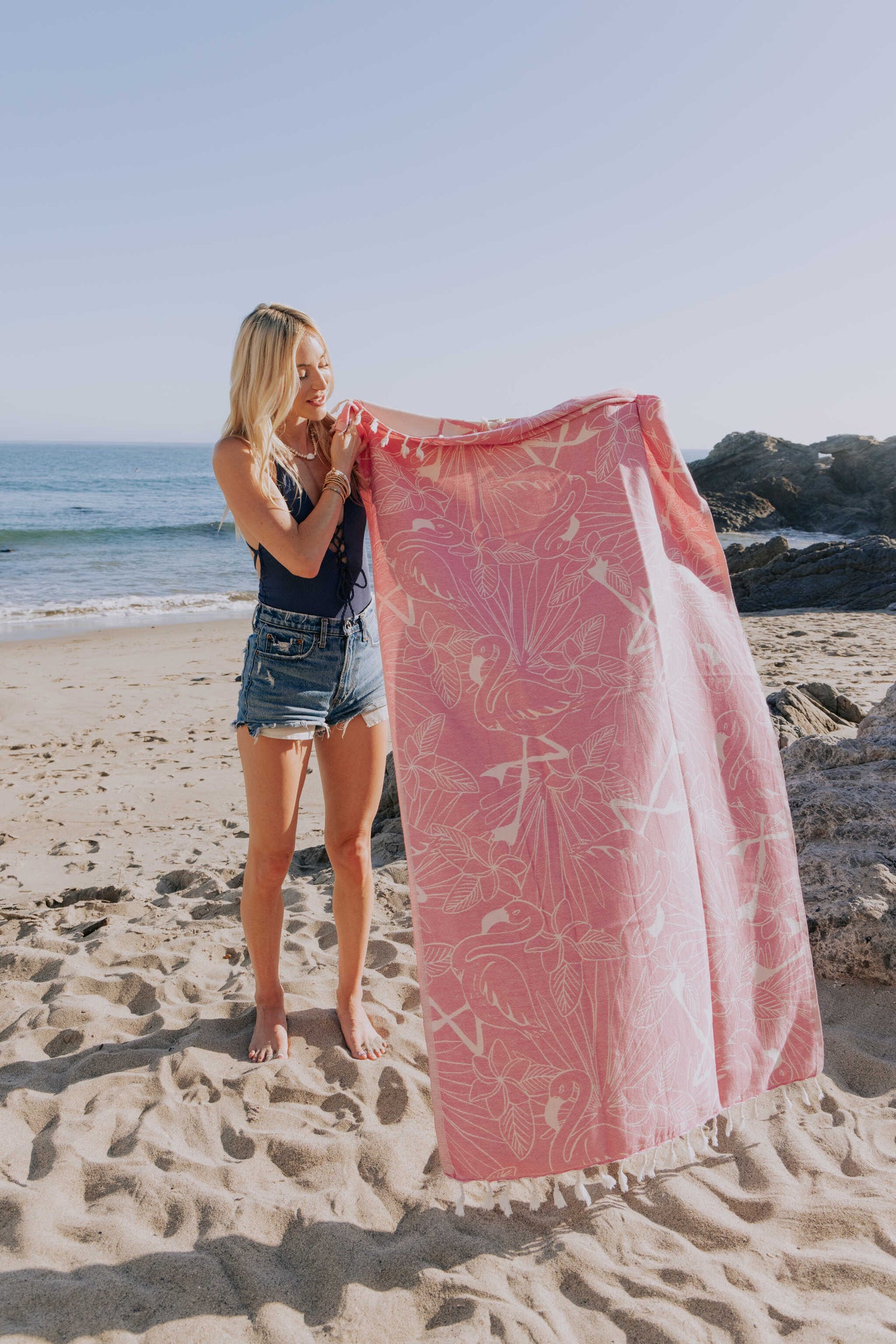 Tropical Flamingo Organic Turkish Towel in Pink