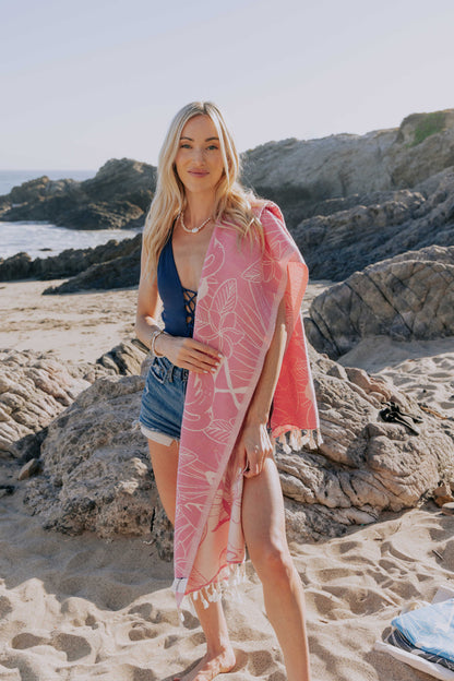 Tropical Flamingo Organic Turkish Towel in Pink