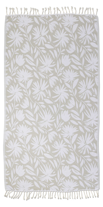 Whimsical Flower Organic Turkish Towel in Grey