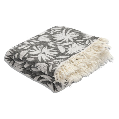 Whimsical Flower Organic Reversible Muslin Blanket in Black & Natural