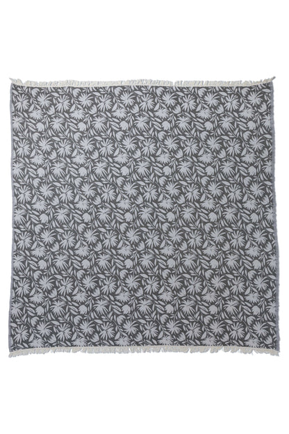 Whimsical Flower Organic Reversible Muslin Blanket in Black & Natural