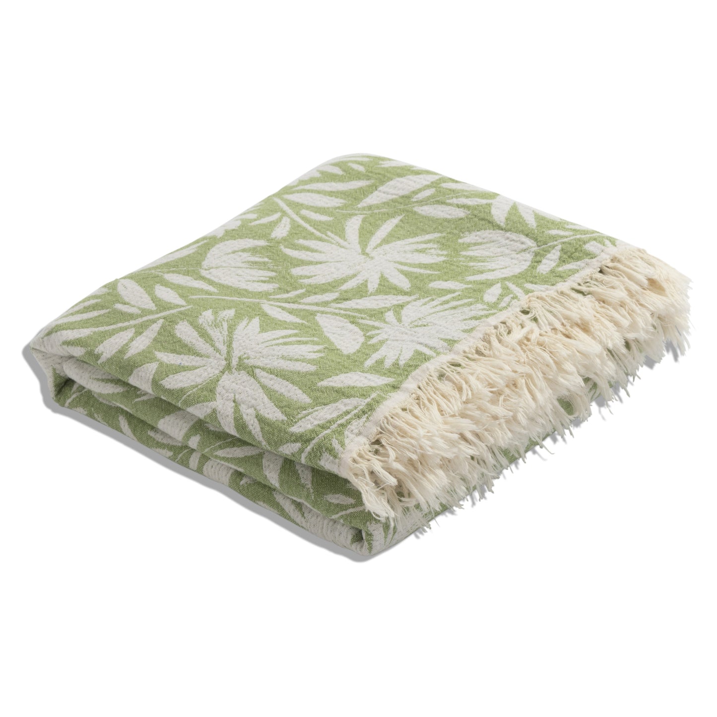 Whimsical Flower Organic Reversible Muslin Blanket in Olive & Natural