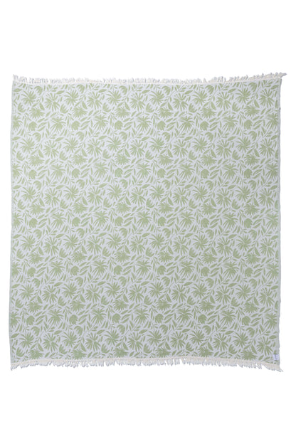 Whimsical Flower Organic Reversible Muslin Blanket in Olive & Natural