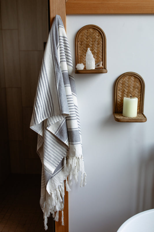 Sauna Stripe Organic Terry Cloth Lined Turkish Towel in Navy Blue