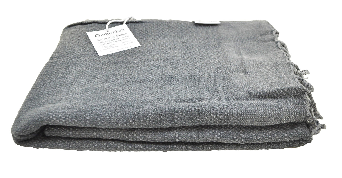 Stonewashed Organic Small Turkish Throw Blanket in Charcoal Grey/Faded Black