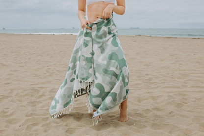 Camo Print Sand Resistant Reversible Turkish Towel in Green