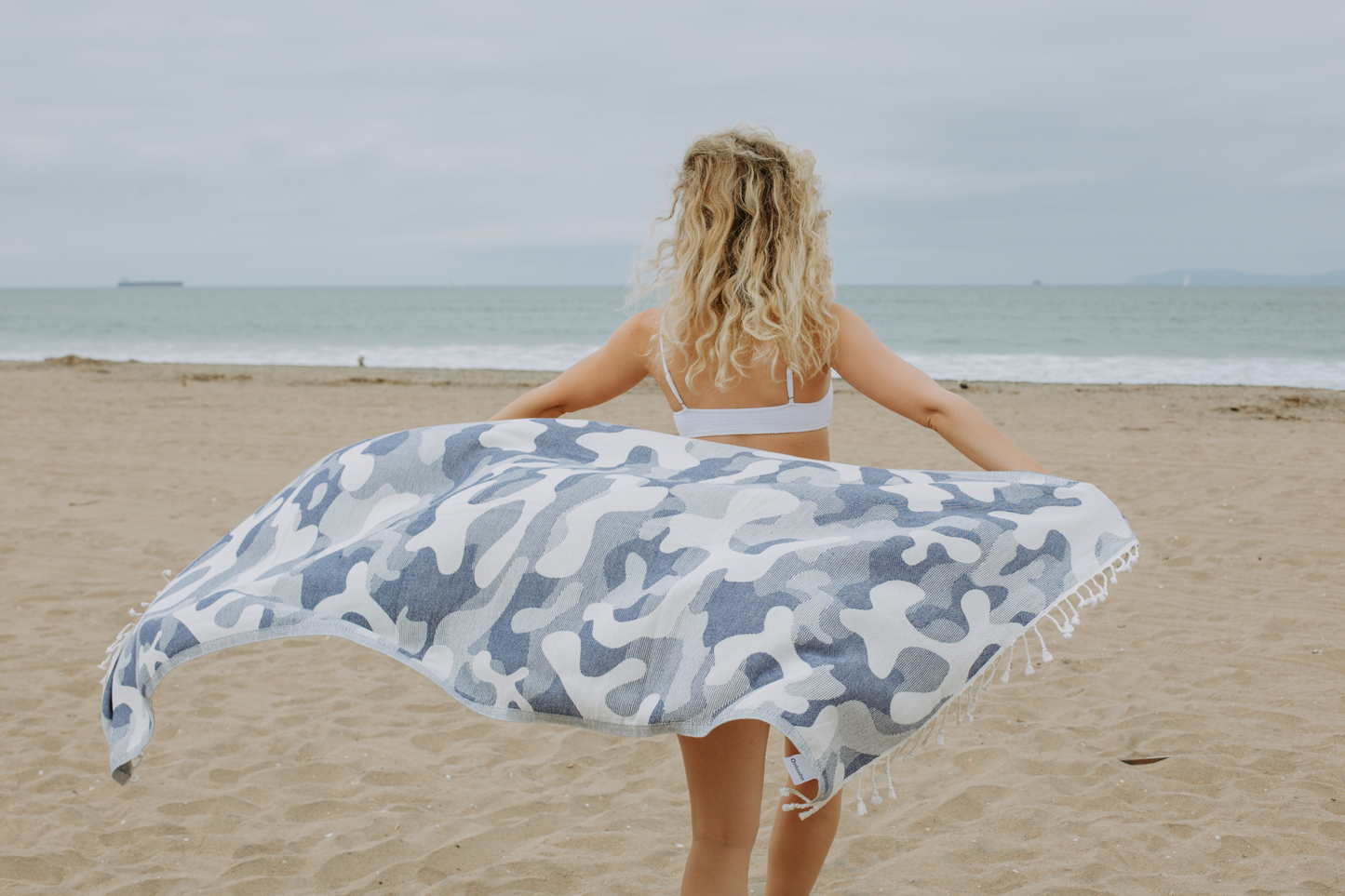 Camo Print Sand Resistant Reversible Turkish Towel in Navy