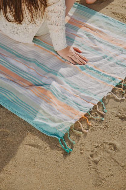 Rainbow Variegated Sand Free Turkish Towel in Mint