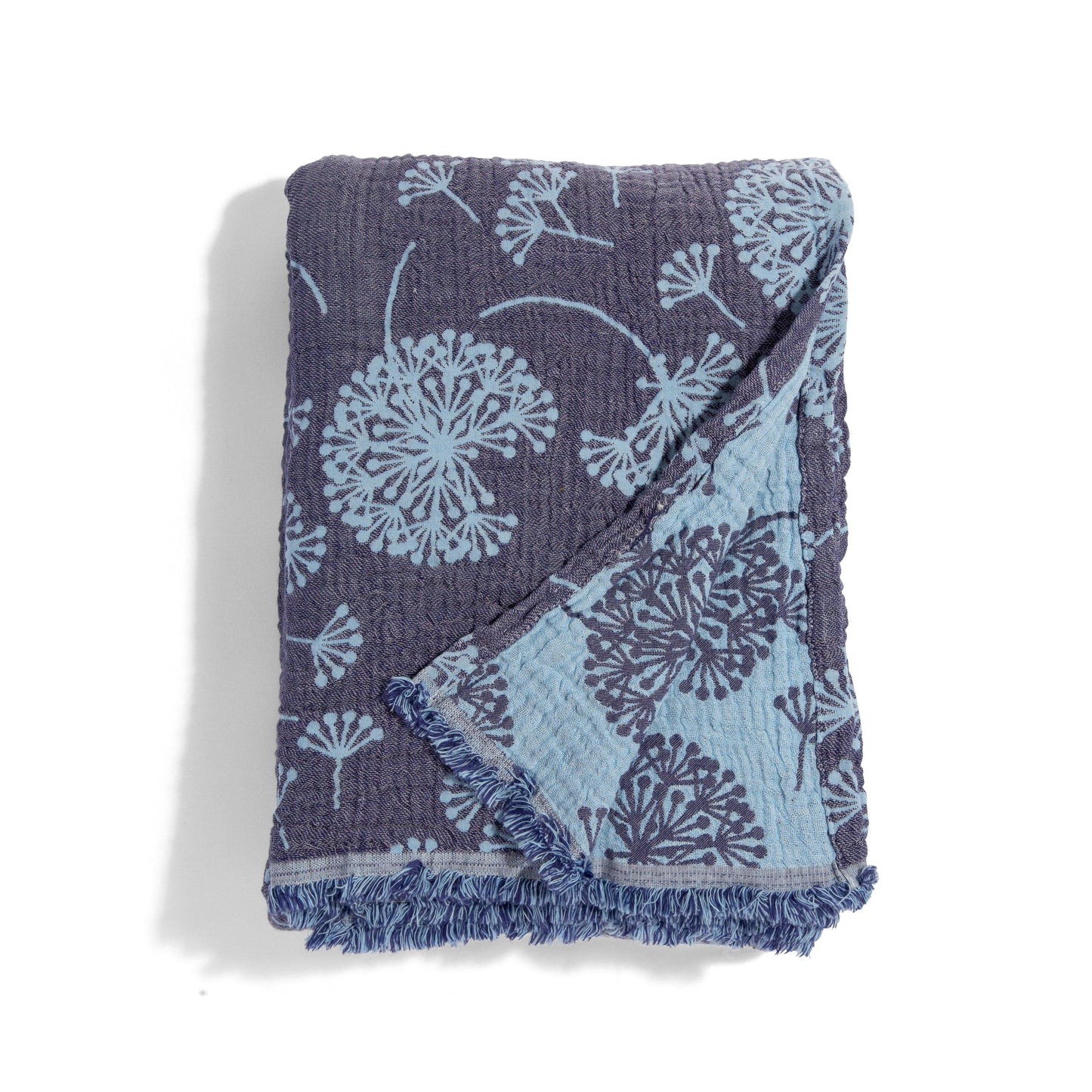 Dandelion Reversible Muslin Blanket in Navy and Blue