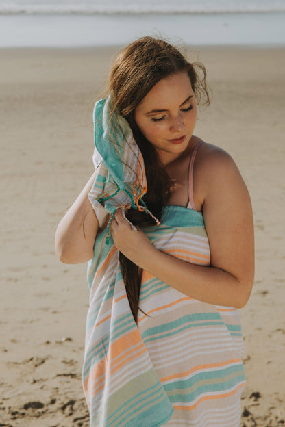 Rainbow Variegated Sand Free Turkish Towel in Mint