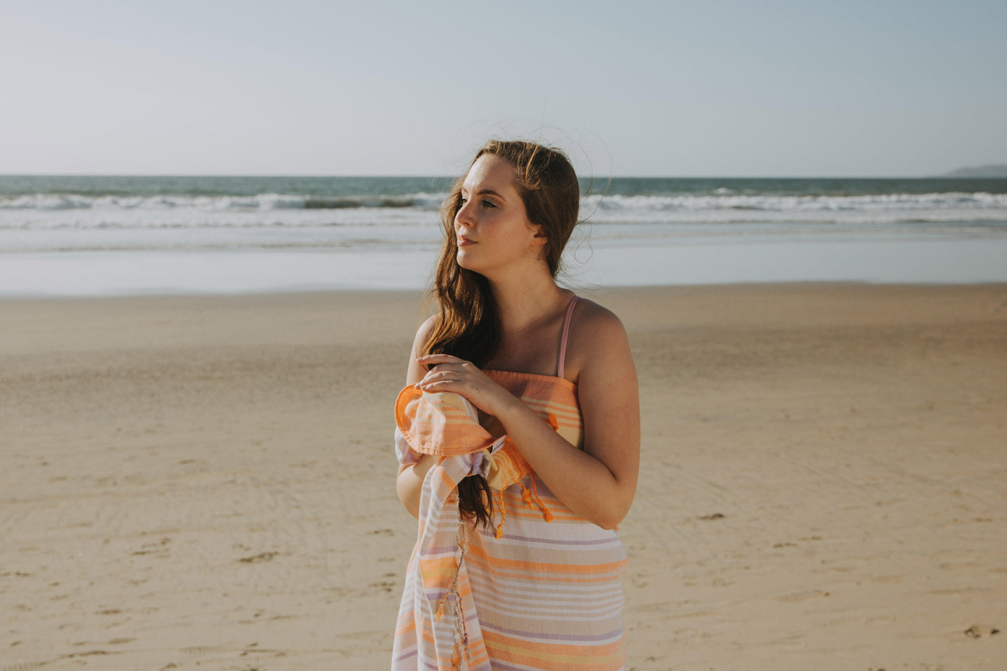 Rainbow Variegated Sand Free Turkish Towel in Orange