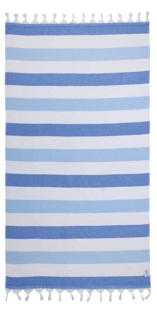 Kapris Striped Turkish Towel with Soft Terry Cloth Back in Blue and White