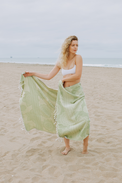 Mandala Flower Sand Resistant Turkish Towel in Olive