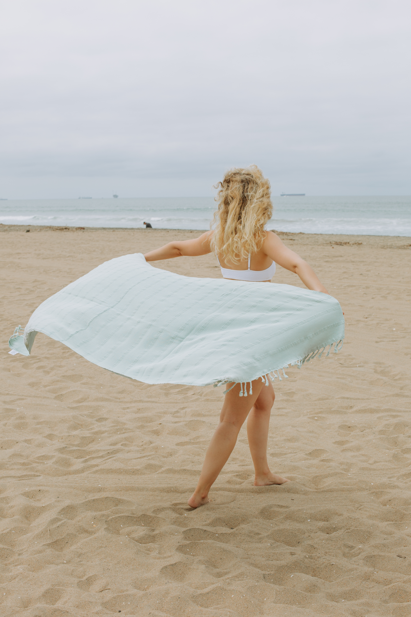 Stonewashed Organic Turkish Towel in Light Green