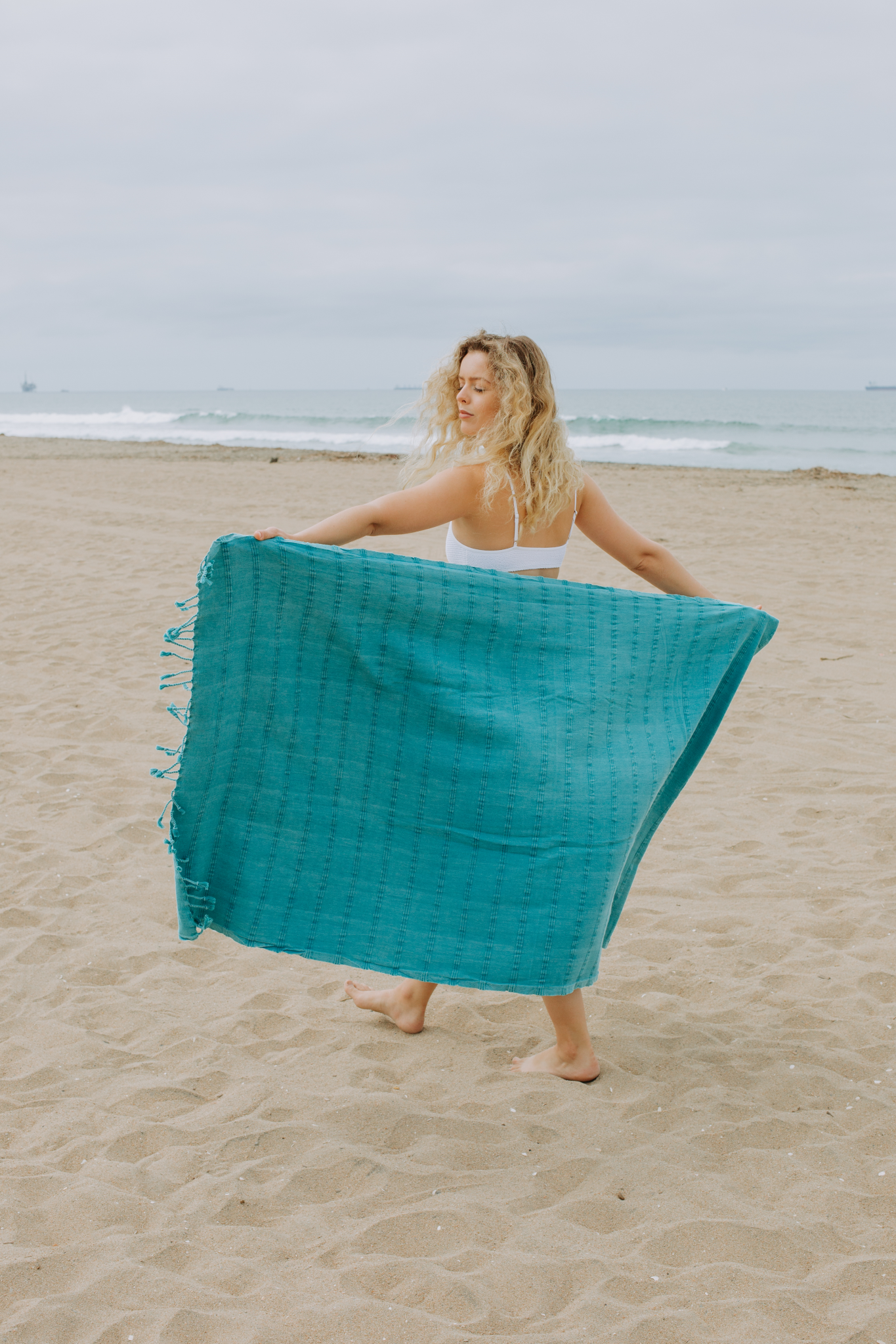 Stonewashed Organic Turkish Towel in Teal