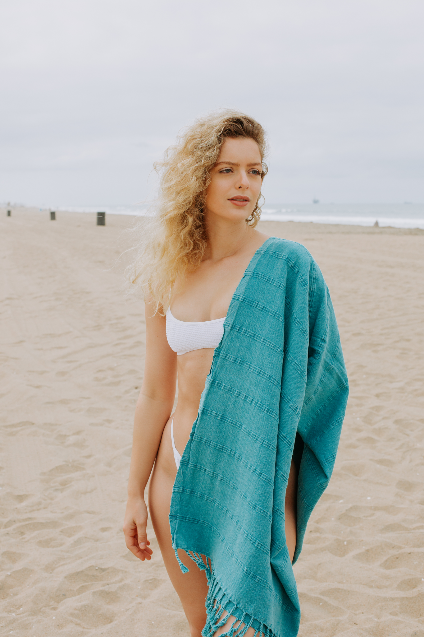 Stonewashed Organic Turkish Towel in Teal