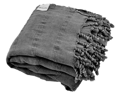 Stonewashed Organic XL Turkish Throw Blanket in Charcoal Grey/Faded Black